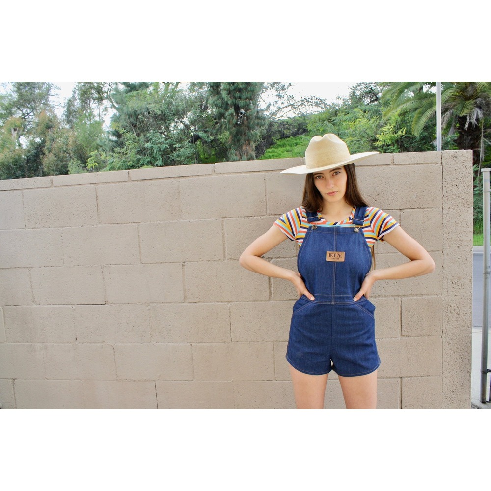Vintage 70s Ely Denim Short Overalls High Waist Boho XS S - Picture 5 of 5